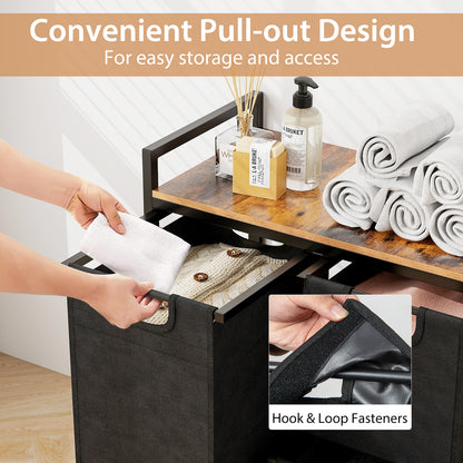 Freestanding Laundry Hamper with 3 Removable Bags and Storage Shelf