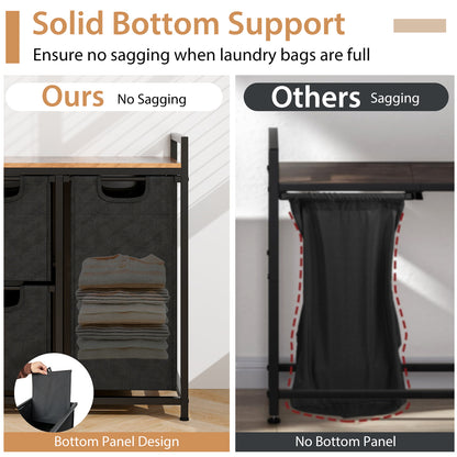 Freestanding Laundry Hamper with 3 Removable Bags and Storage Shelf