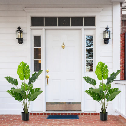 Set of 2 Artificial Monstera Deliciosa Trees – 10 Lifelike Leaves in Various Sizes for Realistic Home Décor