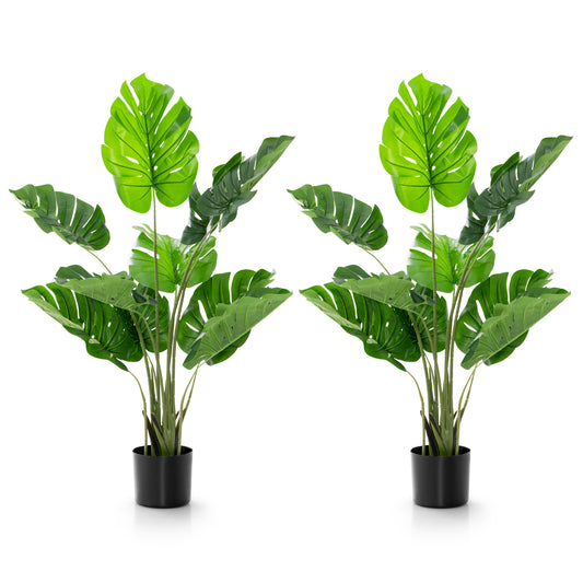 Set of 2 Artificial Monstera Deliciosa Trees – 10 Lifelike Leaves in Various Sizes for Realistic Home Décor