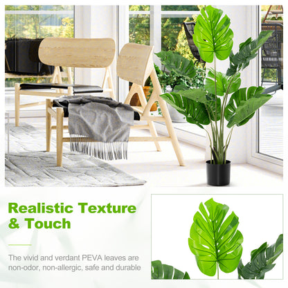 Set of 2 Artificial Monstera Deliciosa Trees – 10 Lifelike Leaves in Various Sizes for Realistic Home Décor