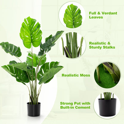 Set of 2 Artificial Monstera Deliciosa Trees – 10 Lifelike Leaves in Various Sizes for Realistic Home Décor