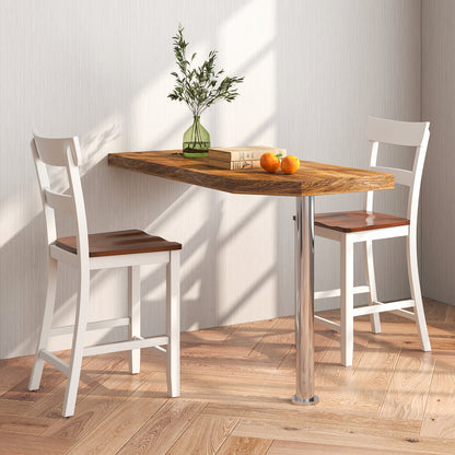Farmhouse Dining Bar Stool Set of 2 with Solid Rubber Wood Frame - White