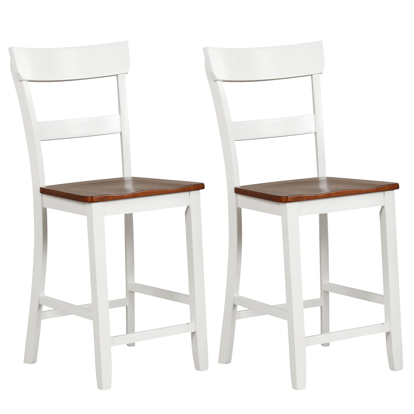 Farmhouse Dining Bar Stool Set of 2 with Solid Rubber Wood Frame - White