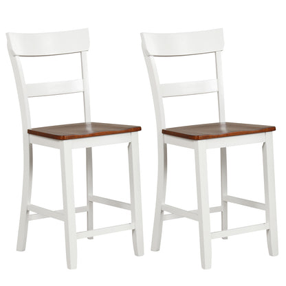 Farmhouse Dining Bar Stool Set of 2 with Solid Rubber Wood Frame - White