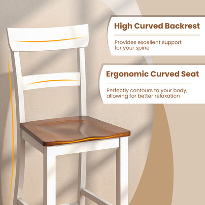 Farmhouse Dining Bar Stool Set of 2 with Solid Rubber Wood Frame - White