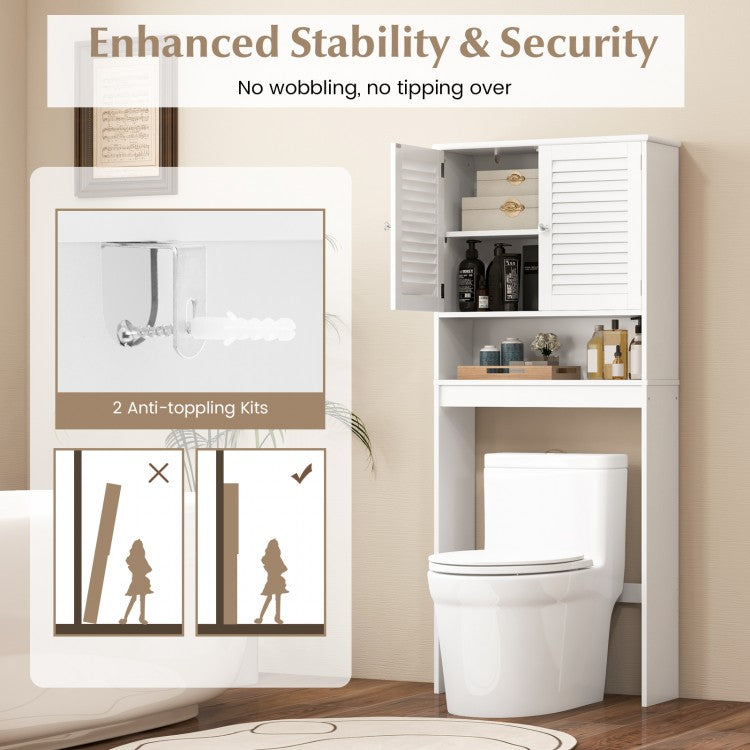 Over The Toilet Storage Cabinet with Double Doors and Adjustable Shelf