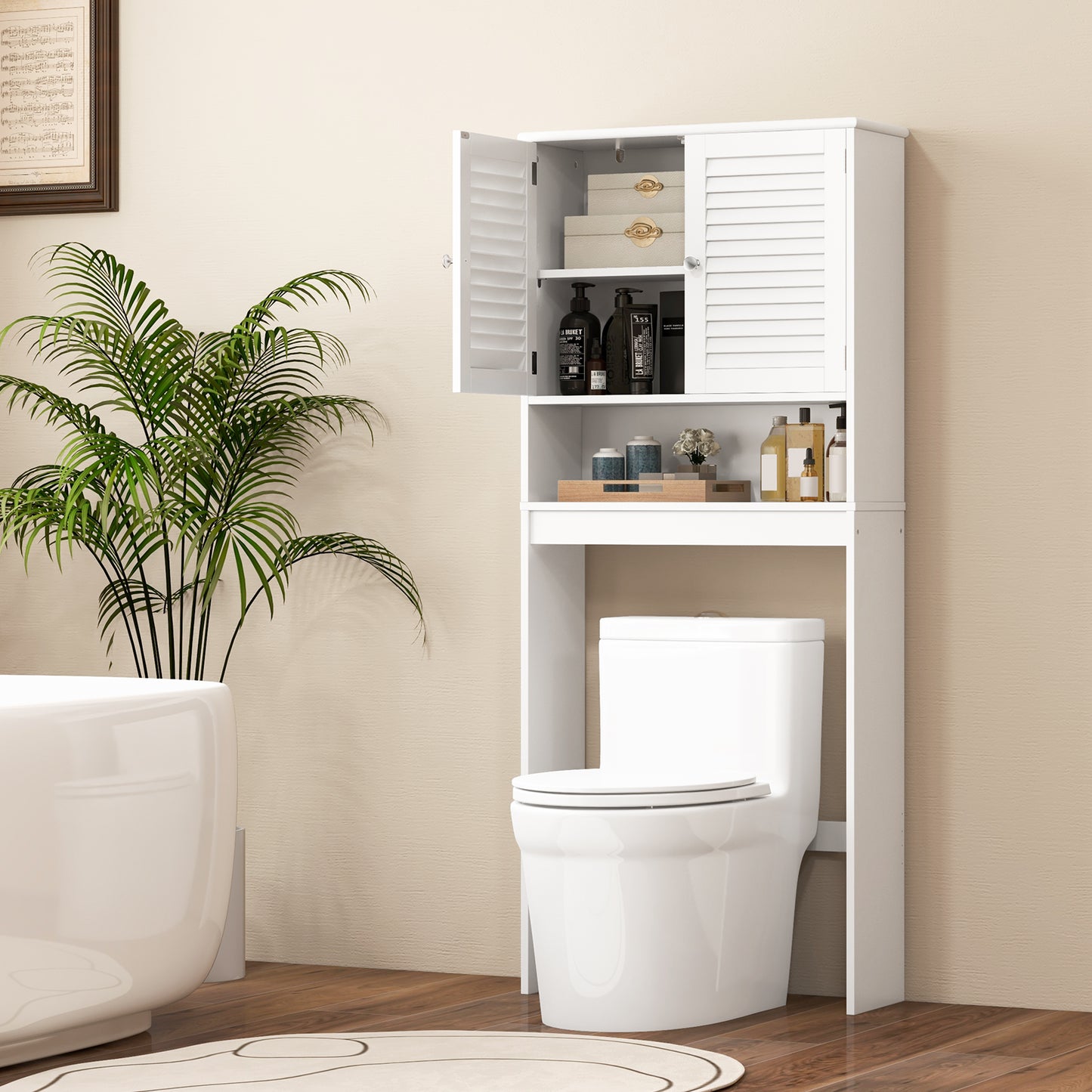 Over The Toilet Storage Cabinet with Double Doors and Adjustable Shelf