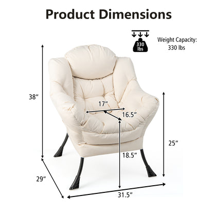 Cozy Accent Lazy Chair with Steel Frame and Armrest Pocket, Beige