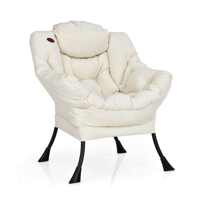 Cozy Accent Lazy Chair with Steel Frame and Armrest Pocket, Beige