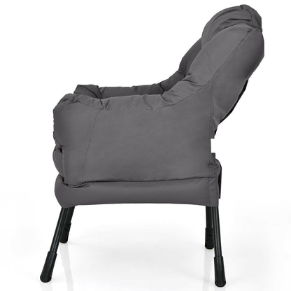 Cozy Accent Lazy Chair with Steel Frame and Armrest Pocket, Grey