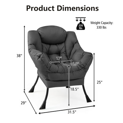 Cozy Accent Lazy Chair with Steel Frame and Armrest Pocket, Grey