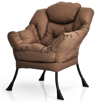 Cozy Accent Lazy Chair with Steel Frame and Armrest Pocket, Brown