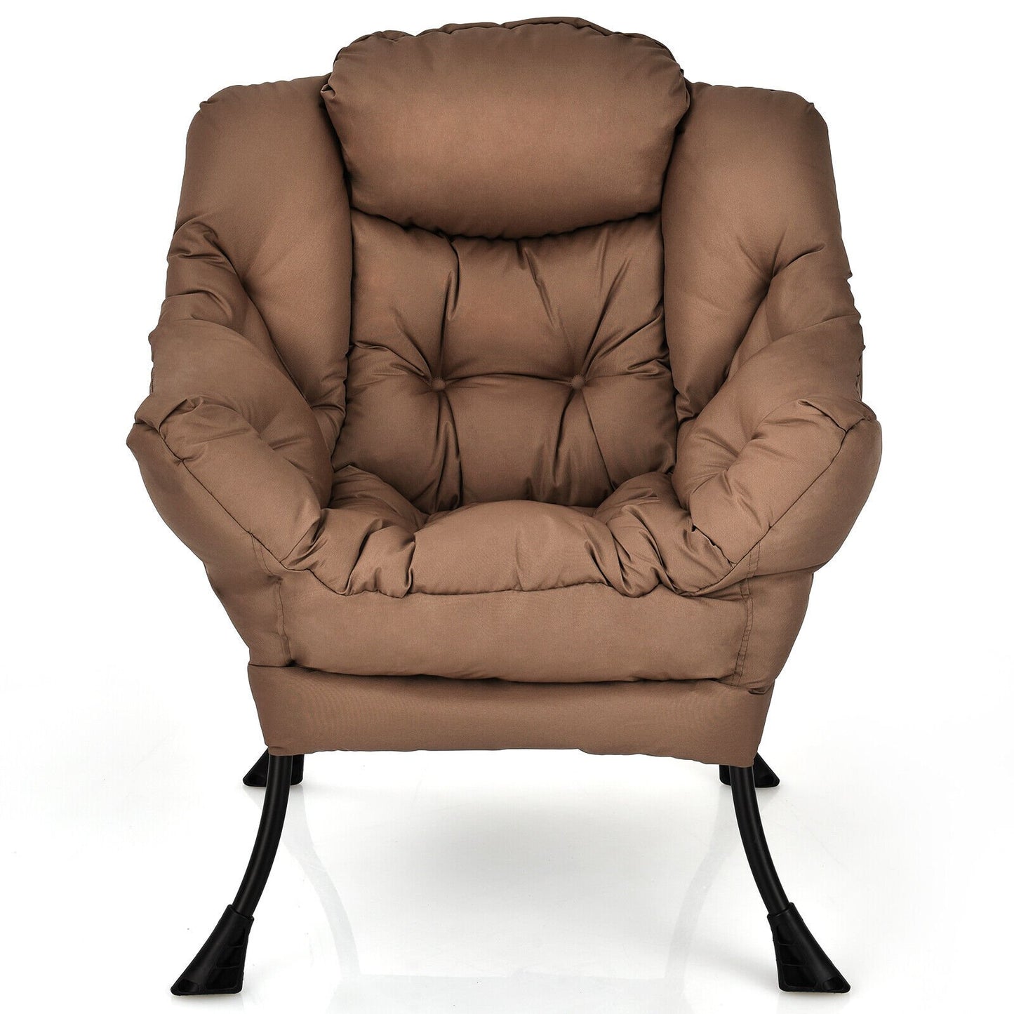 Cozy Accent Lazy Chair with Steel Frame and Armrest Pocket, Brown