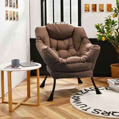 Cozy Accent Lazy Chair with Steel Frame and Armrest Pocket, Brown