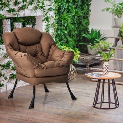 Cozy Accent Lazy Chair with Steel Frame and Armrest Pocket, Brown