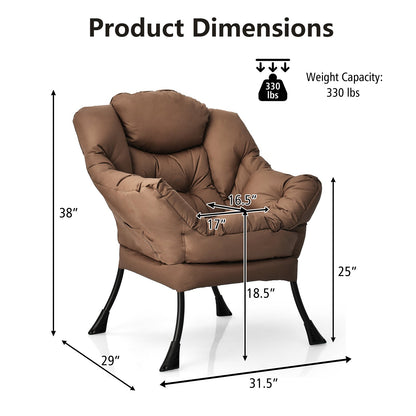 Cozy Accent Lazy Chair with Steel Frame and Armrest Pocket, Brown