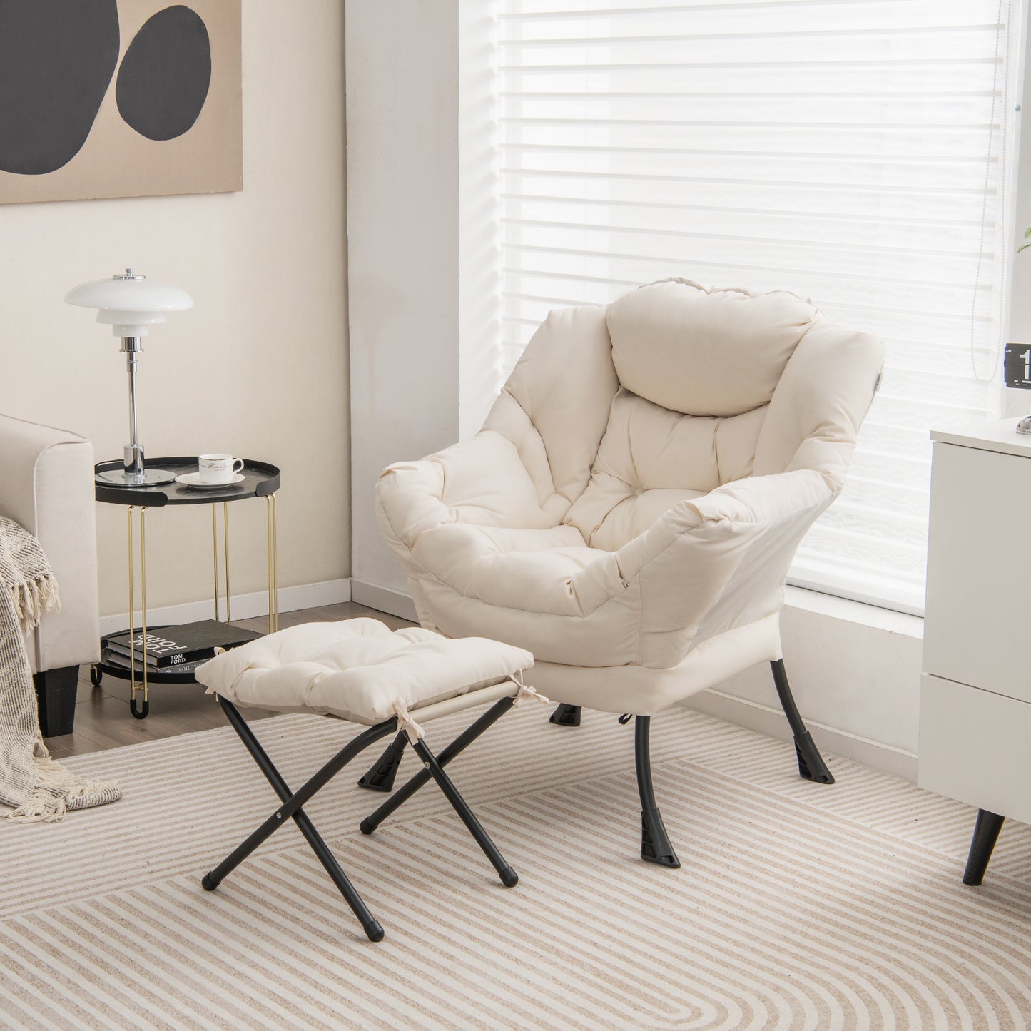 Comfortable Sofa Chair with Footrest and Convenient Side Pocket - Beige