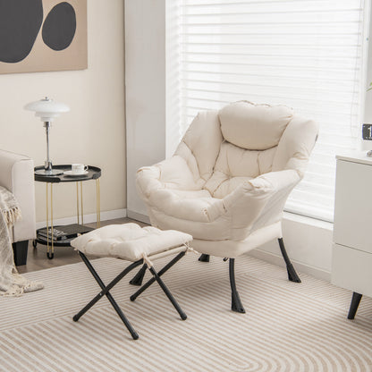 Comfortable Sofa Chair with Footrest and Convenient Side Pocket - Beige