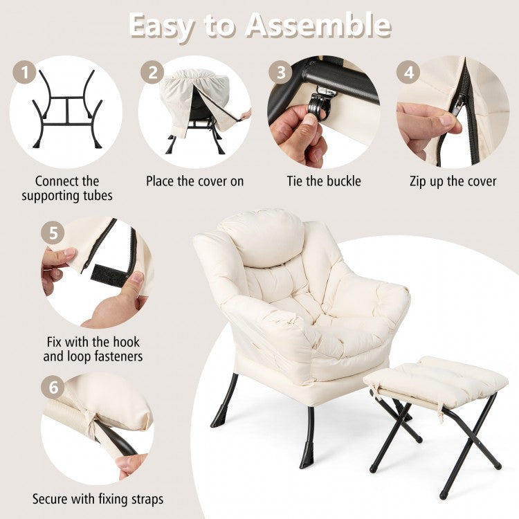 Comfortable Sofa Chair with Footrest and Convenient Side Pocket - Beige