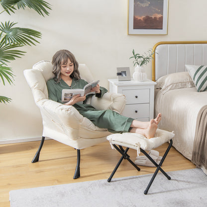 Comfortable Sofa Chair with Footrest and Convenient Side Pocket - Beige