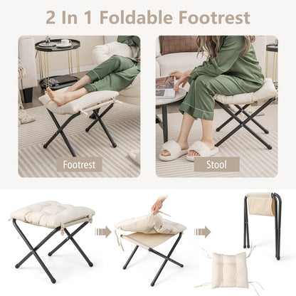 Comfortable Sofa Chair with Footrest and Convenient Side Pocket - Beige