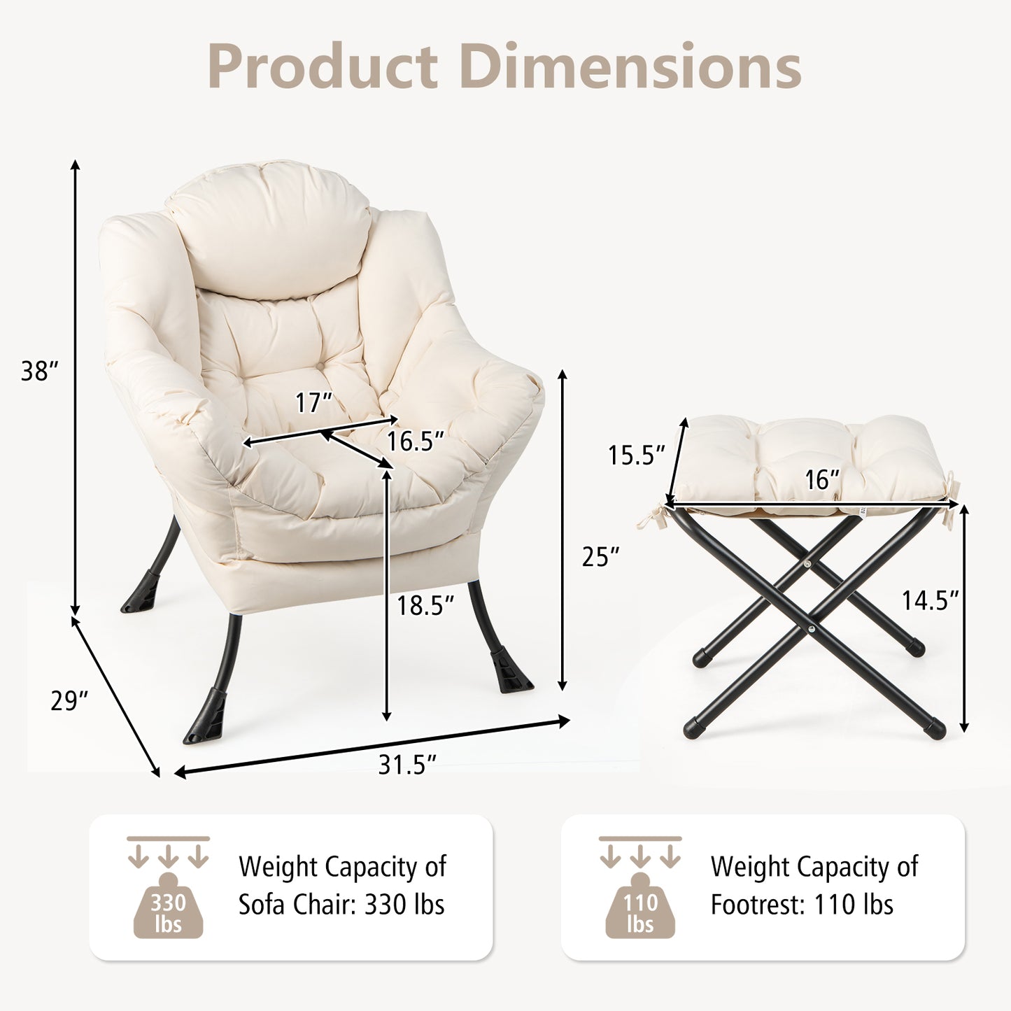 Comfortable Sofa Chair with Footrest and Convenient Side Pocket - Beige