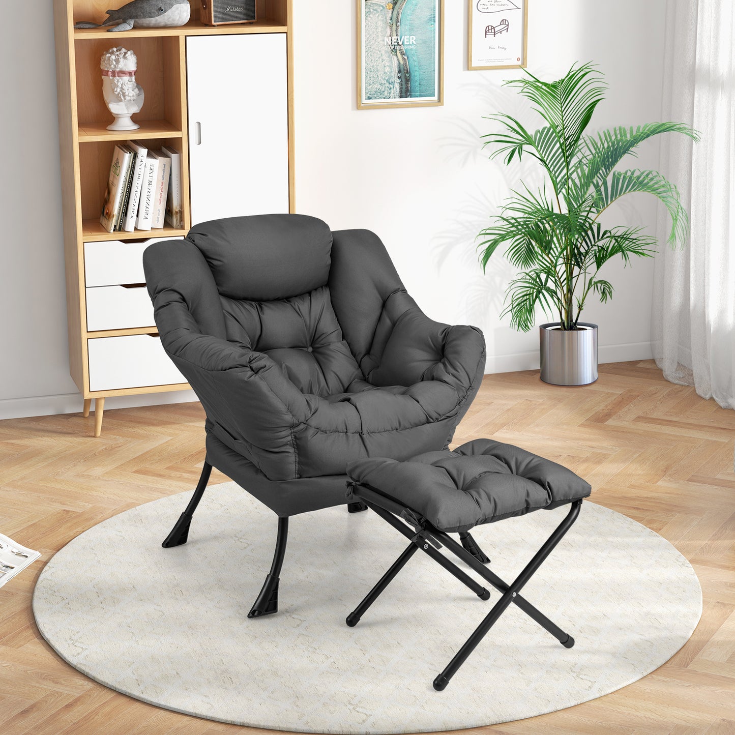 Comfortable Sofa Chair with Footrest and Convenient Side Pocket - Grey