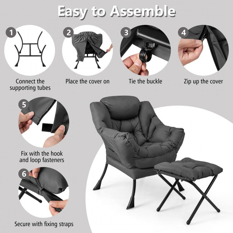 Comfortable Sofa Chair with Footrest and Convenient Side Pocket - Grey