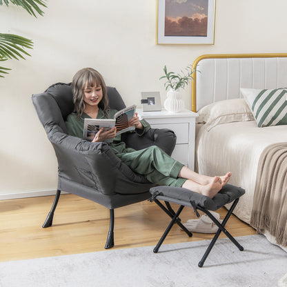 Comfortable Sofa Chair with Footrest and Convenient Side Pocket - Grey