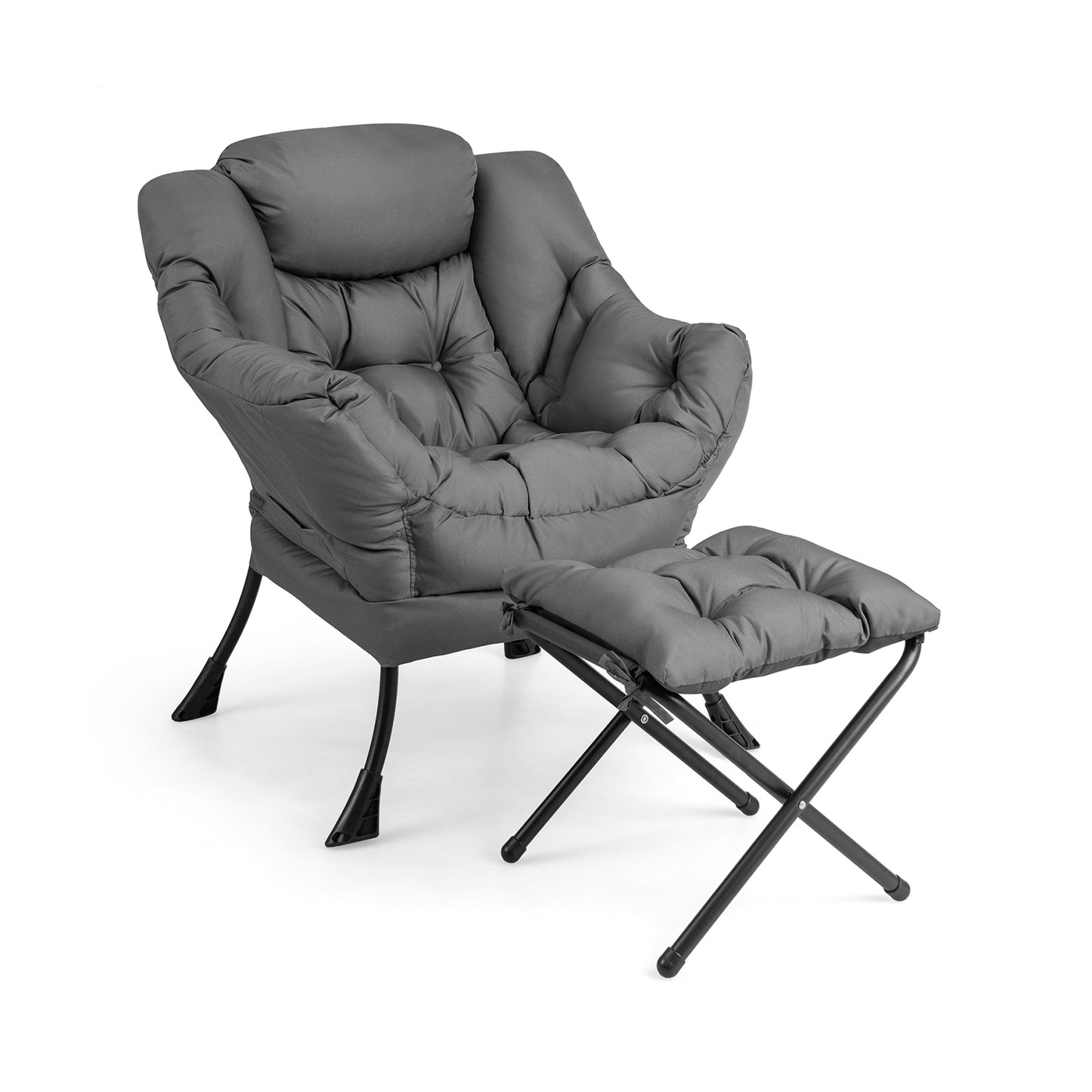Comfortable Sofa Chair with Footrest and Convenient Side Pocket - Grey