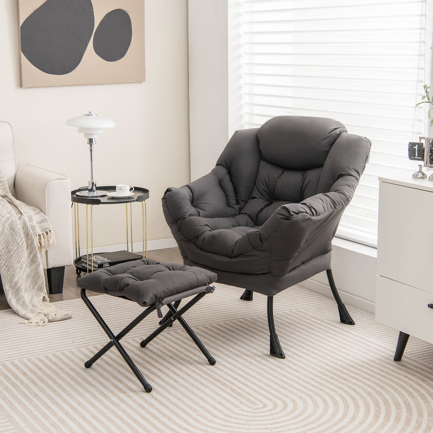 Comfortable Sofa Chair with Footrest and Convenient Side Pocket - Grey
