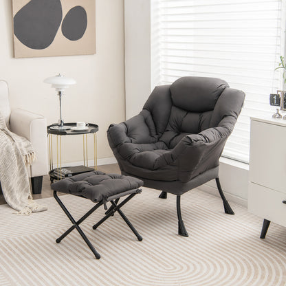 Comfortable Sofa Chair with Footrest and Convenient Side Pocket - Grey