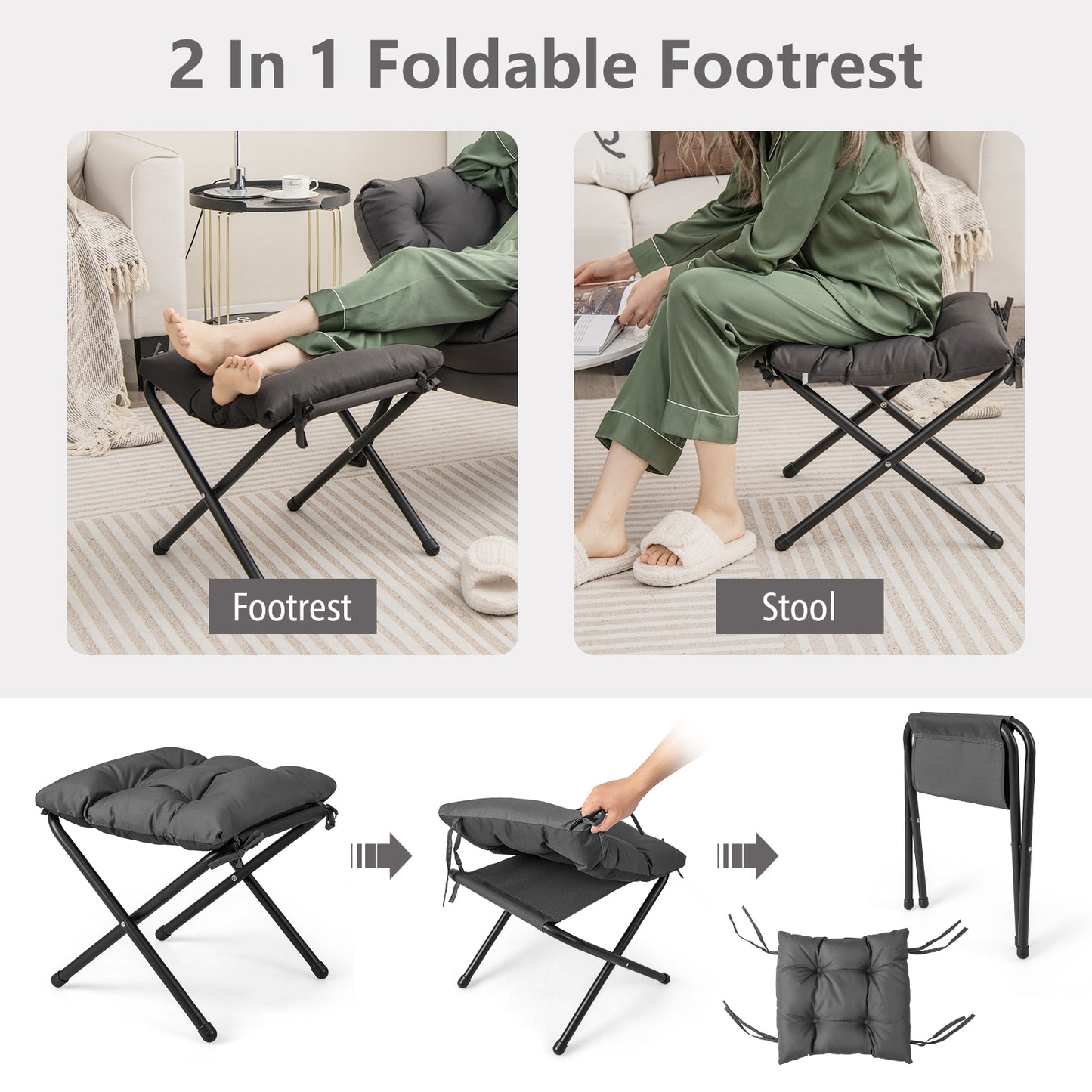 Comfortable Sofa Chair with Footrest and Convenient Side Pocket - Grey