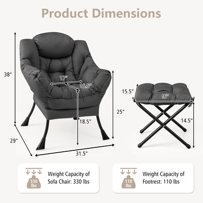 Comfortable Sofa Chair with Footrest and Convenient Side Pocket - Grey