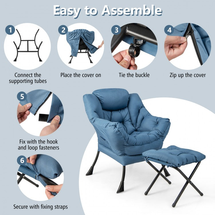 Comfortable Sofa Chair with Footrest and Convenient Side Pocket - Navy