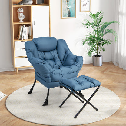 Comfortable Sofa Chair with Footrest and Convenient Side Pocket - Navy