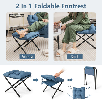 Comfortable Sofa Chair with Footrest and Convenient Side Pocket - Navy