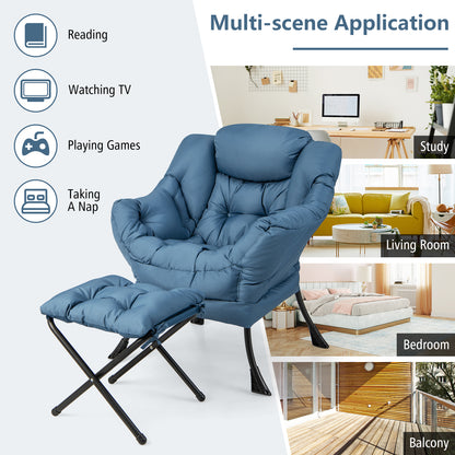 Comfortable Sofa Chair with Footrest and Convenient Side Pocket - Navy