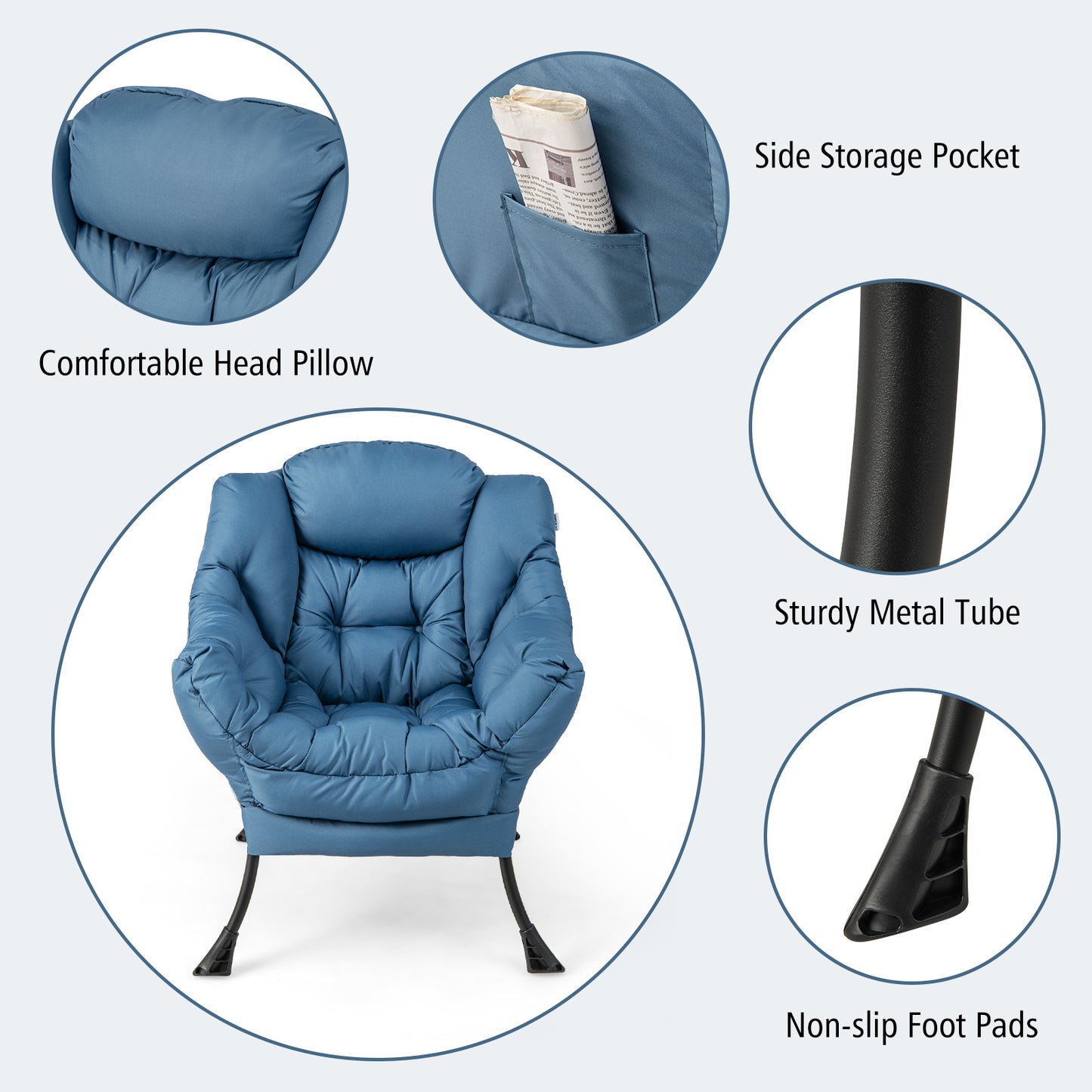 Comfortable Sofa Chair with Footrest and Convenient Side Pocket - Navy