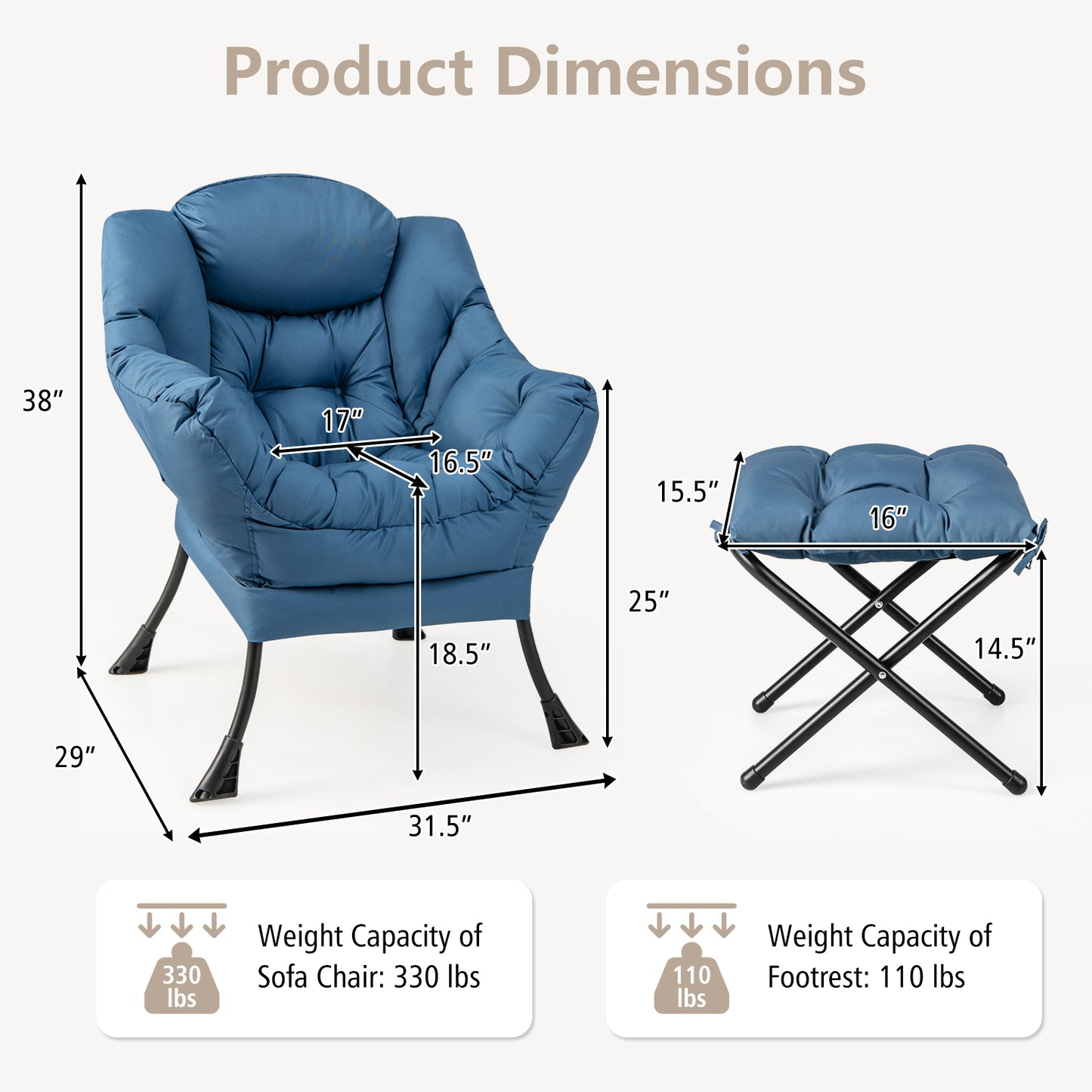 Comfortable Sofa Chair with Footrest and Convenient Side Pocket - Navy