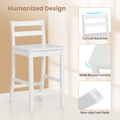 Set of 2 Wooden Bar Stools with Curved Backrest and Footrest in White Finish