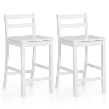 Set of 2 Wooden Bar Stools with Curved Backrest and Footrest in White Finish
