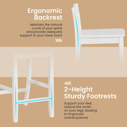 Set of 2 Wooden Bar Stools with Curved Backrest and Footrest in White Finish