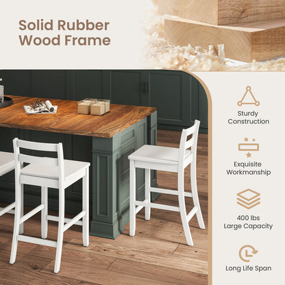 Set of 2 Wooden Bar Stools with Curved Backrest and Footrest in White Finish
