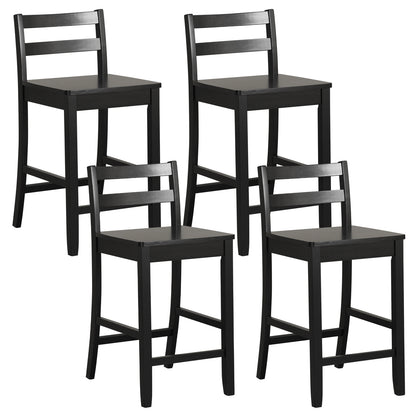 Set of 2 Wooden Bar Stools with Curved Backrest and Footrest in Black Finish