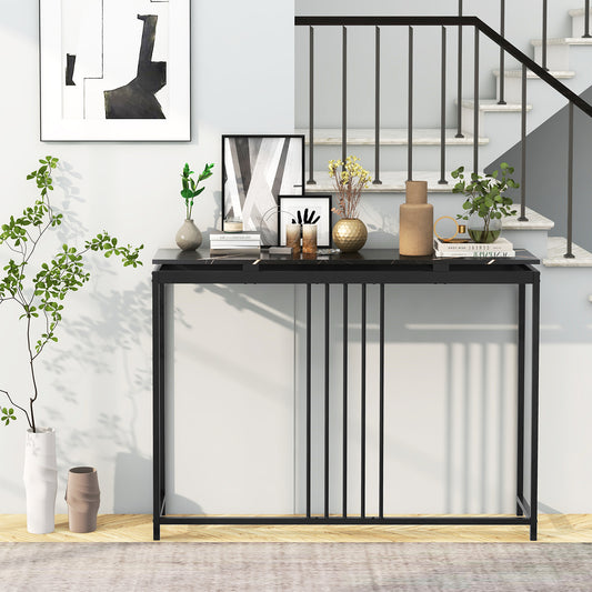 Slim 47 Inch Console Table with Faux Marble Top and Sturdy Powder Coated Steel Frame