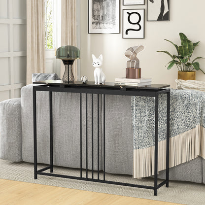 Slim 47 Inch Console Table with Faux Marble Top and Sturdy Powder Coated Steel Frame