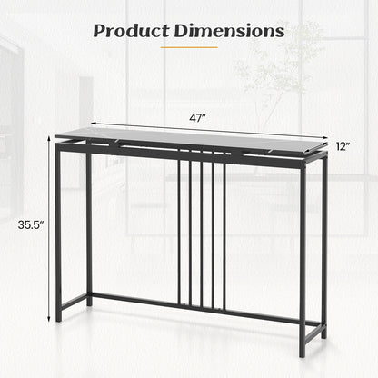 Slim 47 Inch Console Table with Faux Marble Top and Sturdy Powder Coated Steel Frame