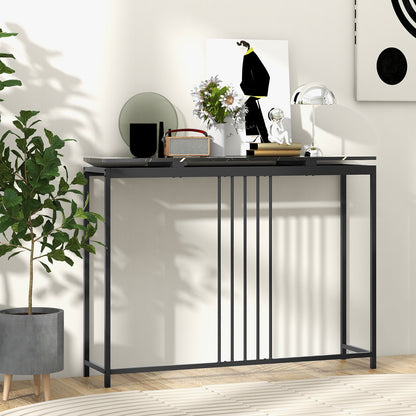 Slim 47 Inch Console Table with Faux Marble Top and Sturdy Powder Coated Steel Frame